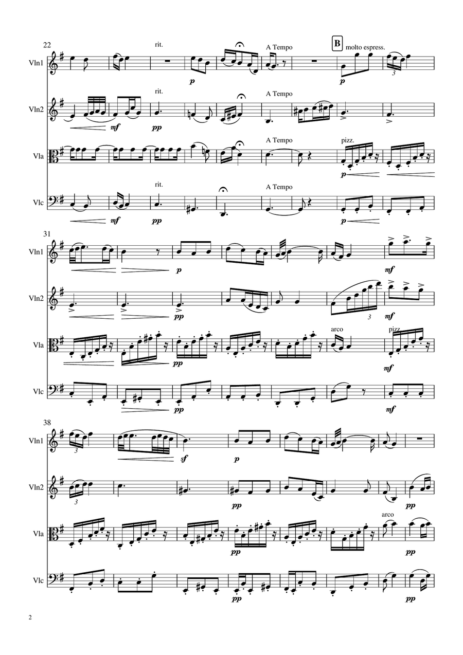 Rusalka's Song to the Moon - a Dvorak aria for String Quartet String Quartet scores gallery preview page 2