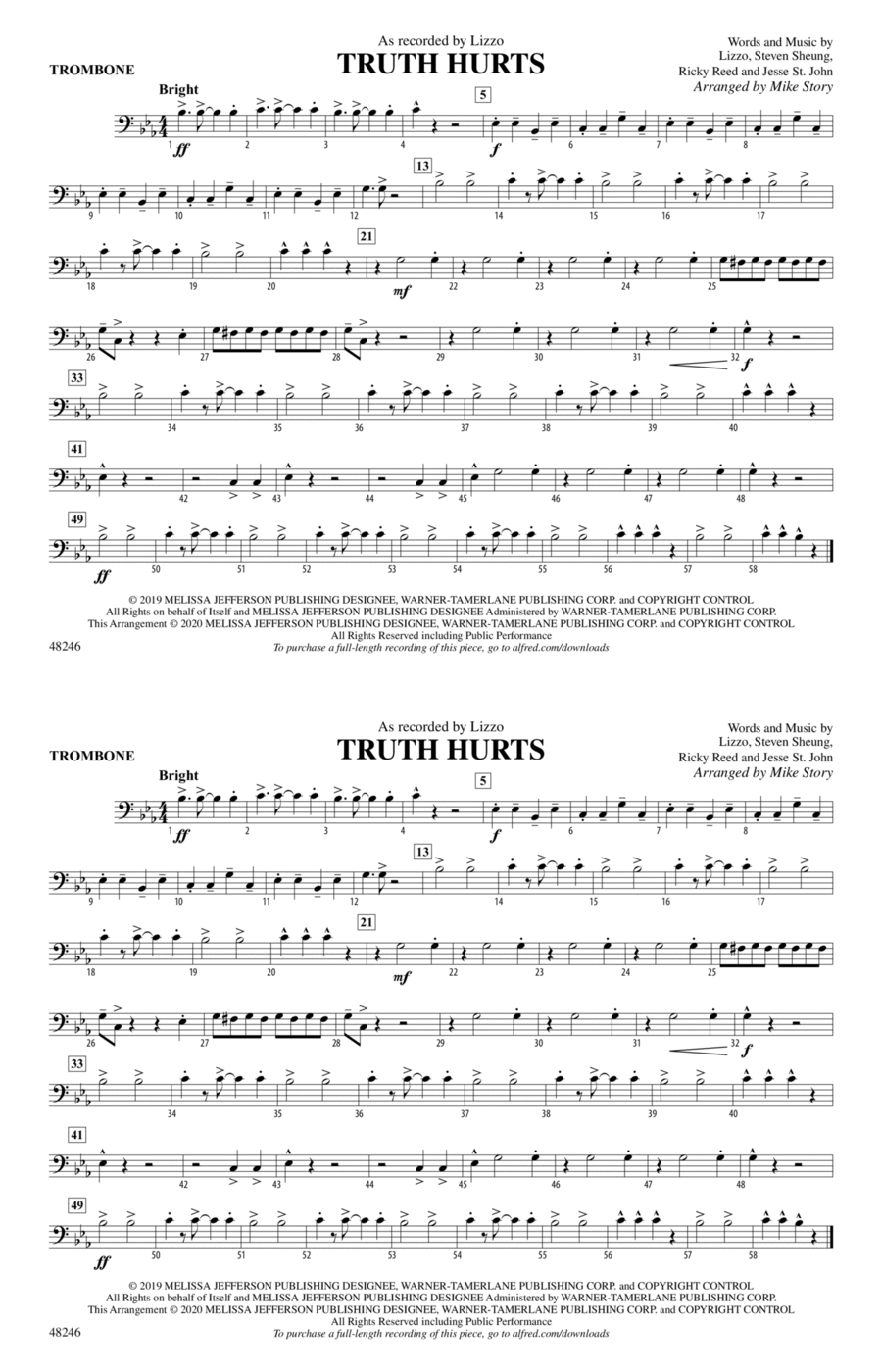 Truth Hurts: 1st Trombone Marching Band scores gallery preview page 1