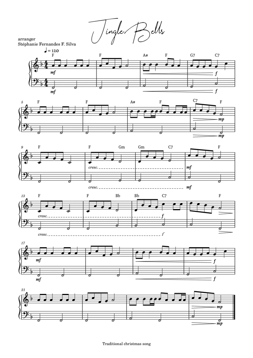 Jingle Bells - piano solo in F major image number null