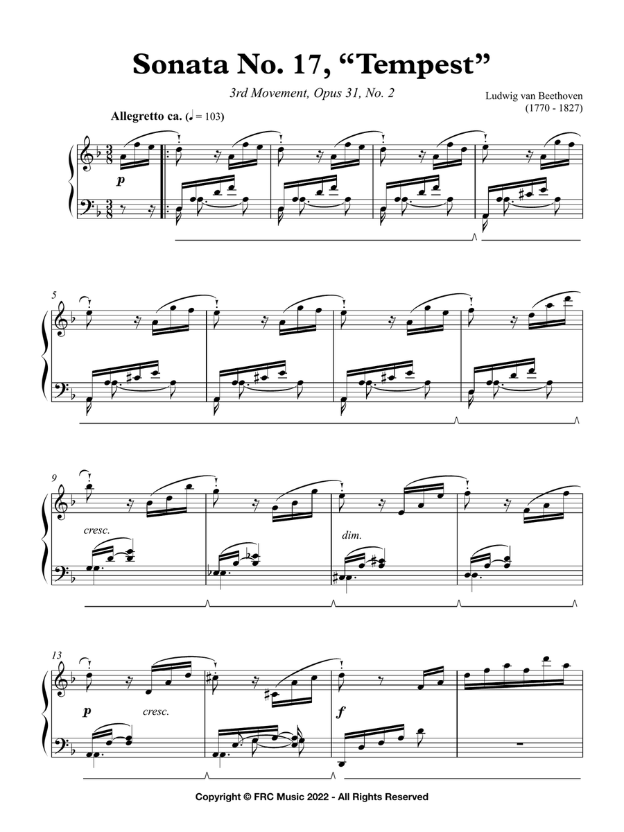 Beethoven: Sonate No. 17 “Tempest”, 3rd Movement, Opus 31, No. 2 (for Piano) Piano Method scores gallery preview page 3