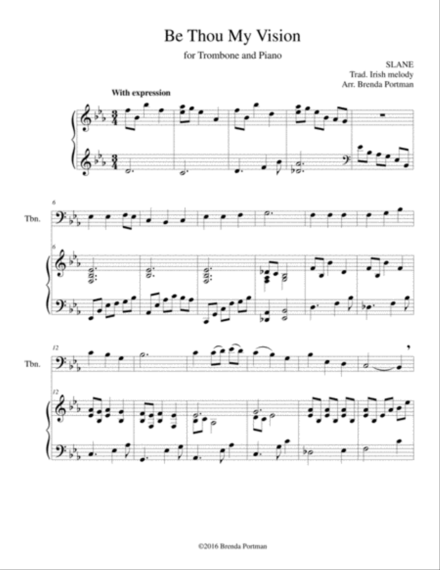 Be Thou My Vision (trombone/piano), arr. Brenda Portman Be Thou My Vision (trombone/piano), arr. Brenda Portman Piano scores gallery preview page 1