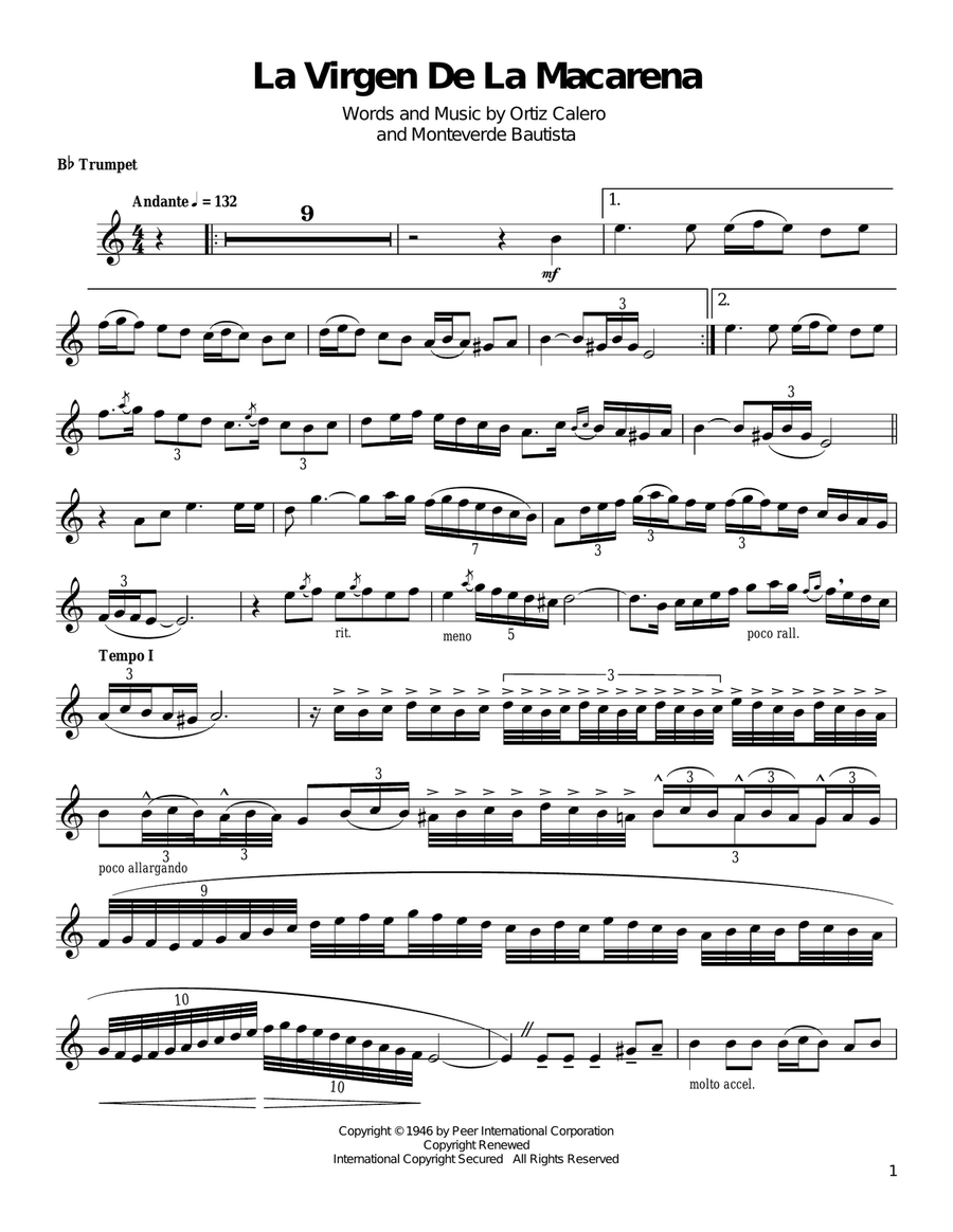 La Virgen De La Macarena Trumpet scores gallery preview page 1