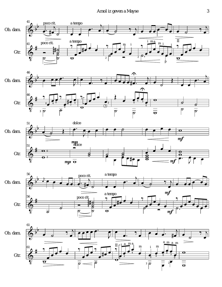 Amol iz geven a Mayse for oboe d'amore and classical guitar Oboe scores gallery preview page 3