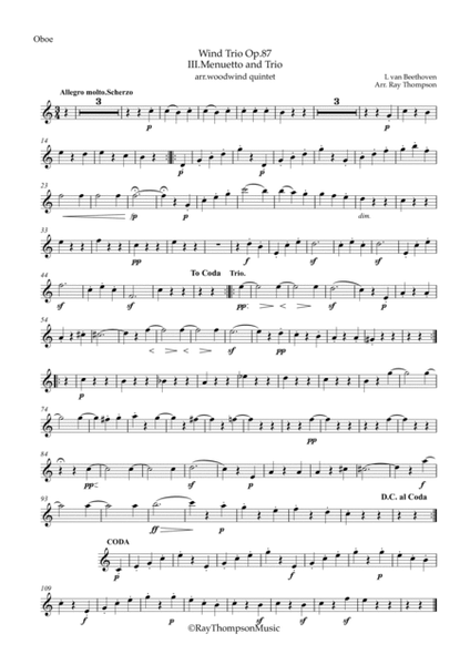 Beethoven: Wind Trio in C Major Op.87 Mvt.III Menuetto and Trio - wind quintet image number null