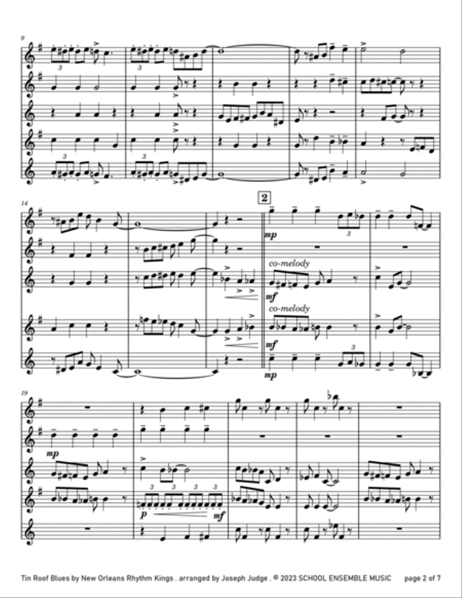 Tin Roof Blues by the Kings for Saxophone Quartet in Schools Saxophone Quartet scores gallery preview page 2