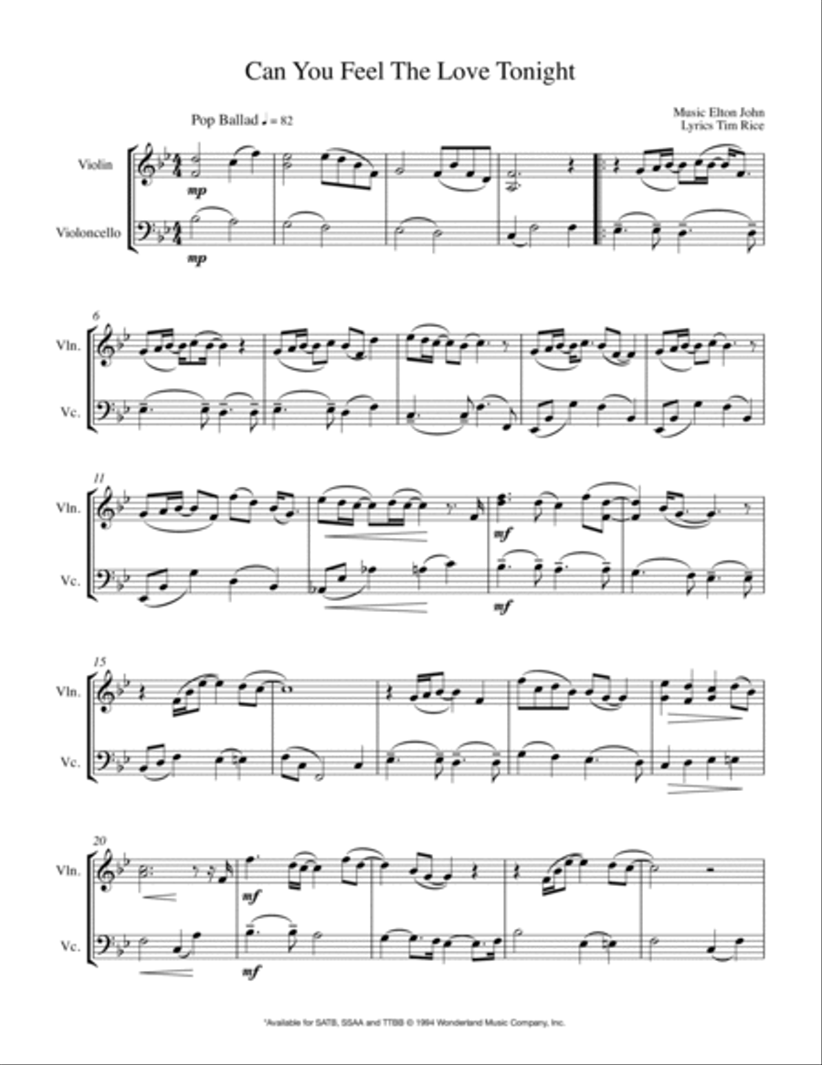 Can You Feel The Love Tonight String Duet scores gallery preview page 4