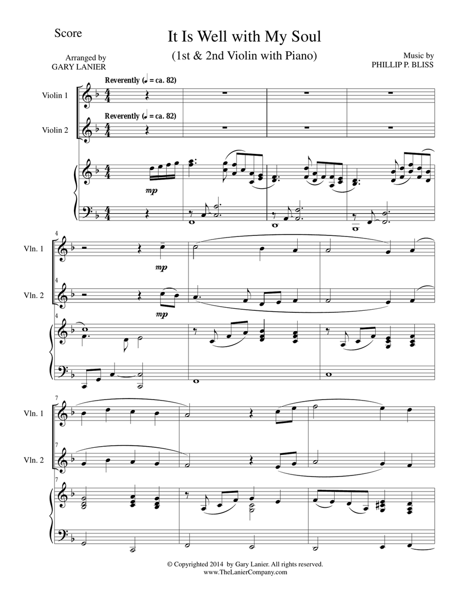 IT IS WELL WITH MY SOUL (Trio - 1st Violin, 2nd Violin, Piano with Score and Parts) Piano Trio scores gallery preview page 1