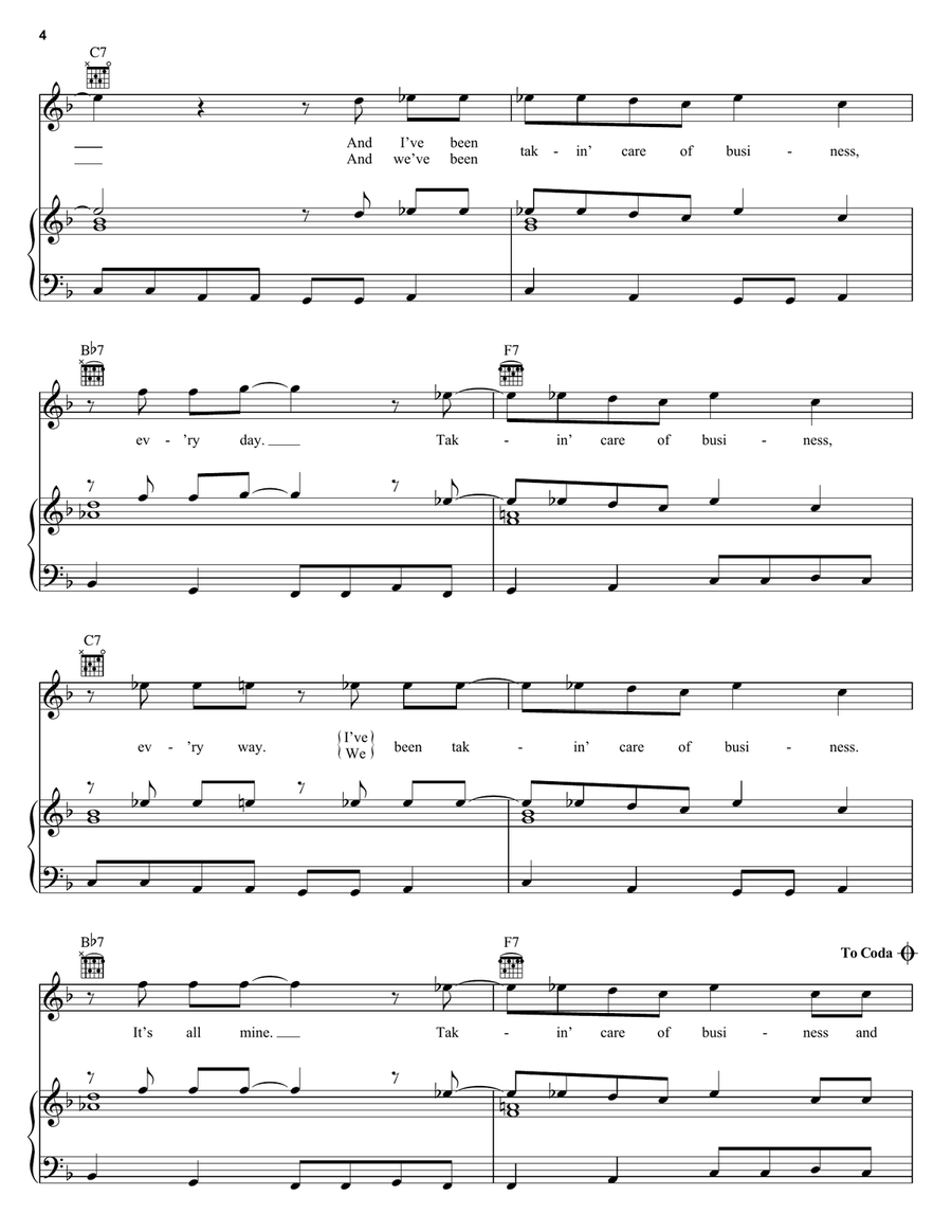 Takin' Care Of Business Takin' Care Of Business Piano, Vocal, Guitar scores gallery preview page 4