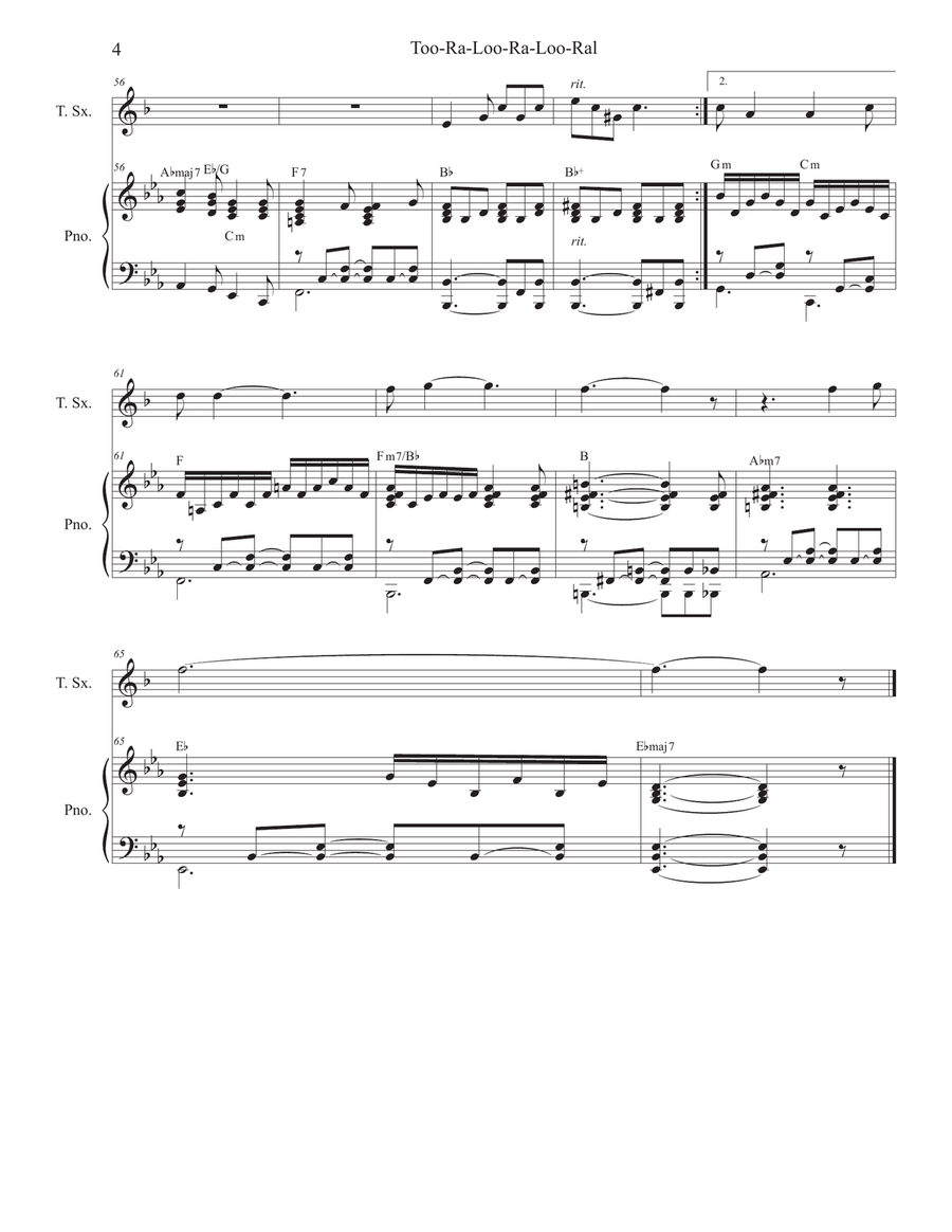 Too-Ra-Loo-Ra-Loo-Ral (That's an Irish Lullaby) (Tenor Saxophone and Piano) Tenor Saxophone scores gallery preview page 4