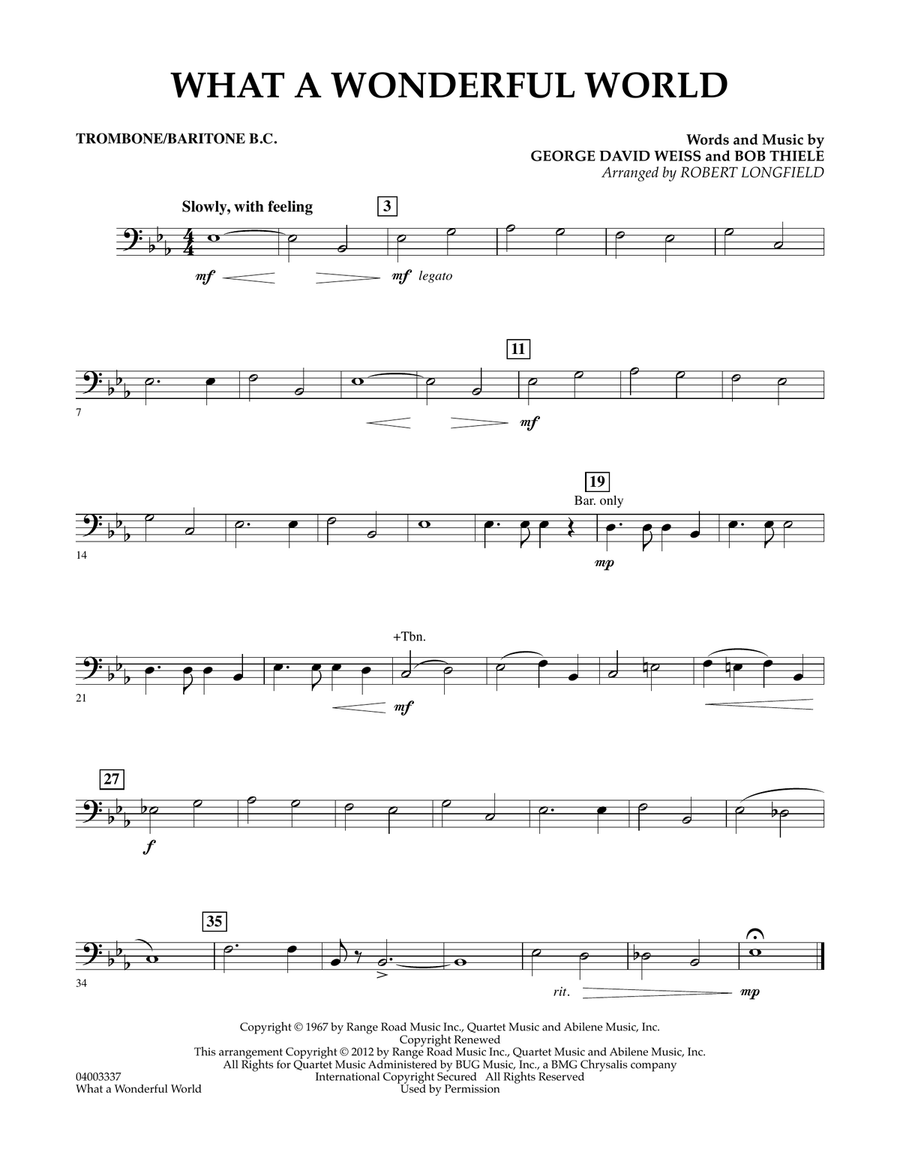 What A Wonderful World - Trombone/Baritone B.C. Concert Band scores gallery preview page 1