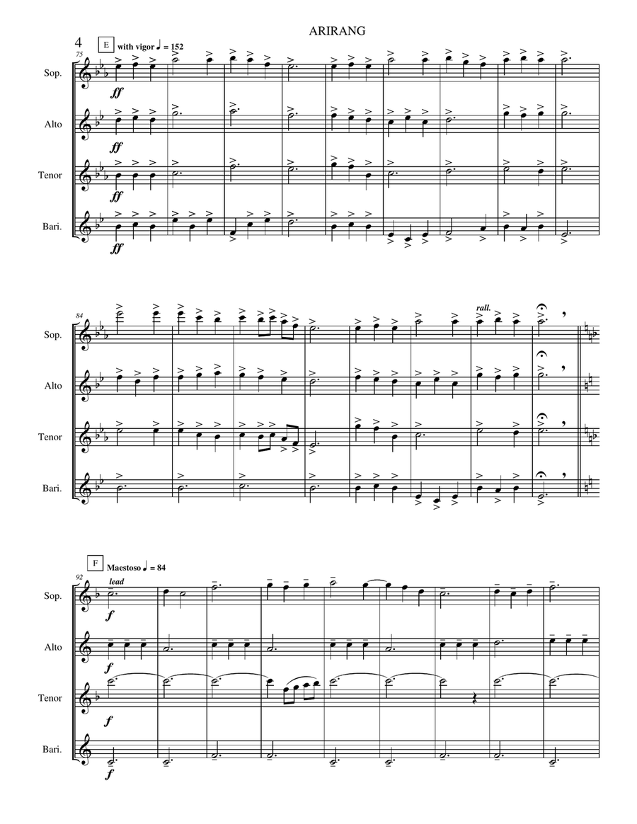 Arirang (Korean Folk Song) (Saxophone Quartet version) Saxophone Quartet scores gallery preview page 6