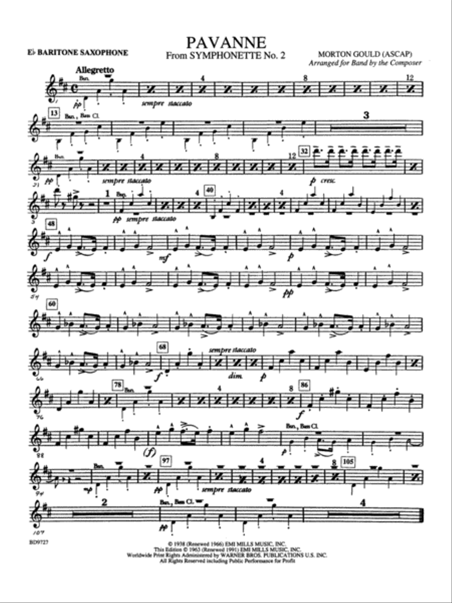 Pavanne (from Symphonette No. 2): E-flat Baritone Saxophone Concert Band scores gallery preview page 1