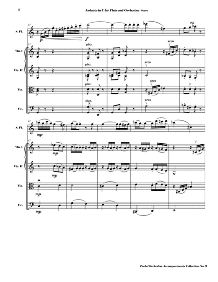 Mozart - Andante in C, K. 315 - For Flute and Orchestra (Accompaniment Reduction for String Quartet) Small Ensemble scores gallery preview page 6