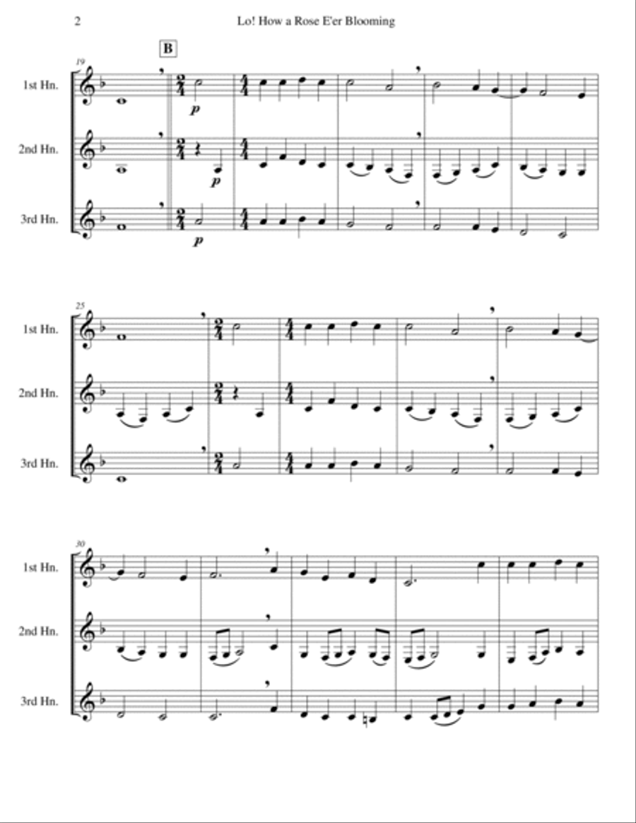 Lo! How a Rose E'er Blooming (Horn Trio) Brass Trio scores gallery preview page 2