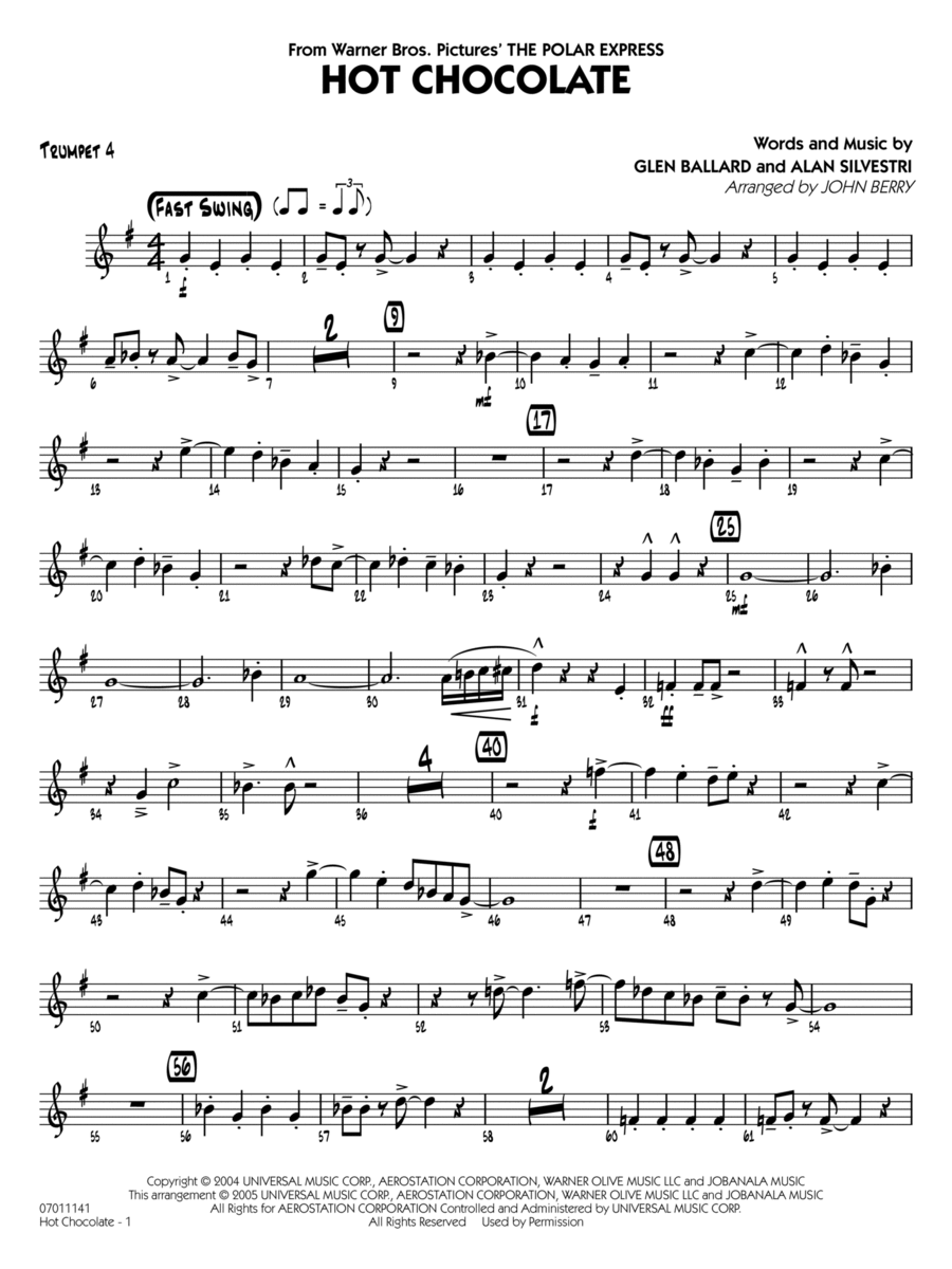 Hot Chocolate (from The Polar Express) (arr. John Berry) - Trumpet 4 Jazz Ensemble scores gallery preview page 1