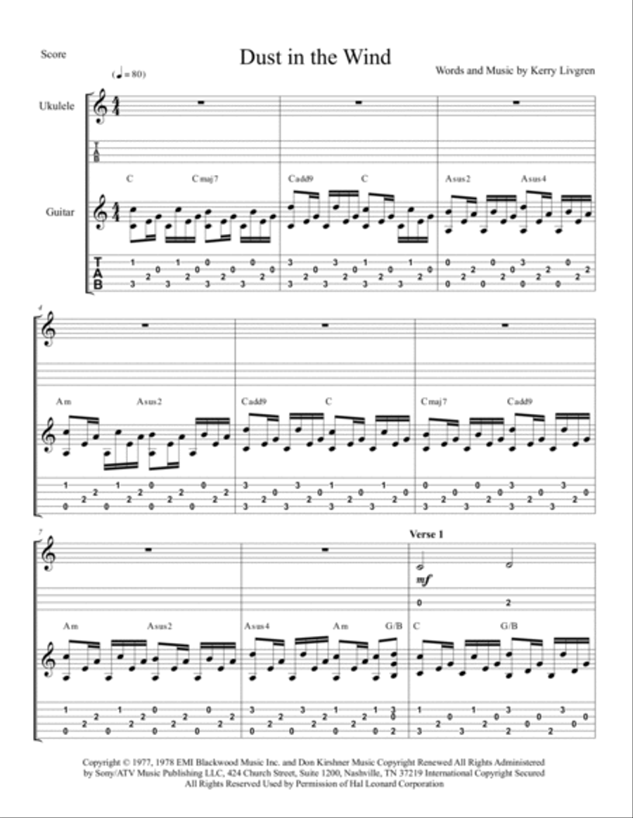 Dust In The Wind Guitar Tablature scores gallery preview page 2