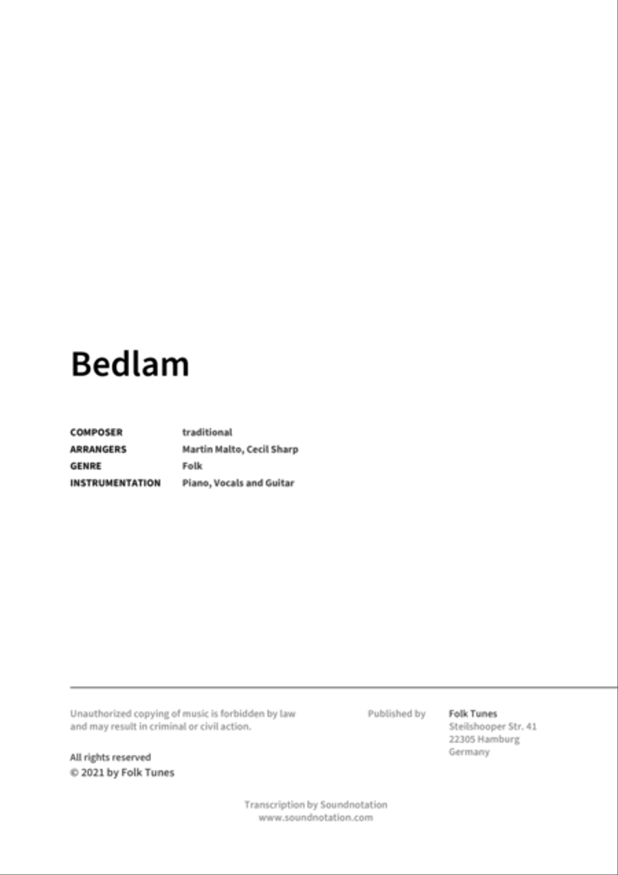 Bedlam Piano, Vocal, Guitar scores gallery preview page 2