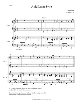 Auld Lang Syne (Piano Duet / 5 Finger Easy and Teacher Parts / Piano 4 Hands)