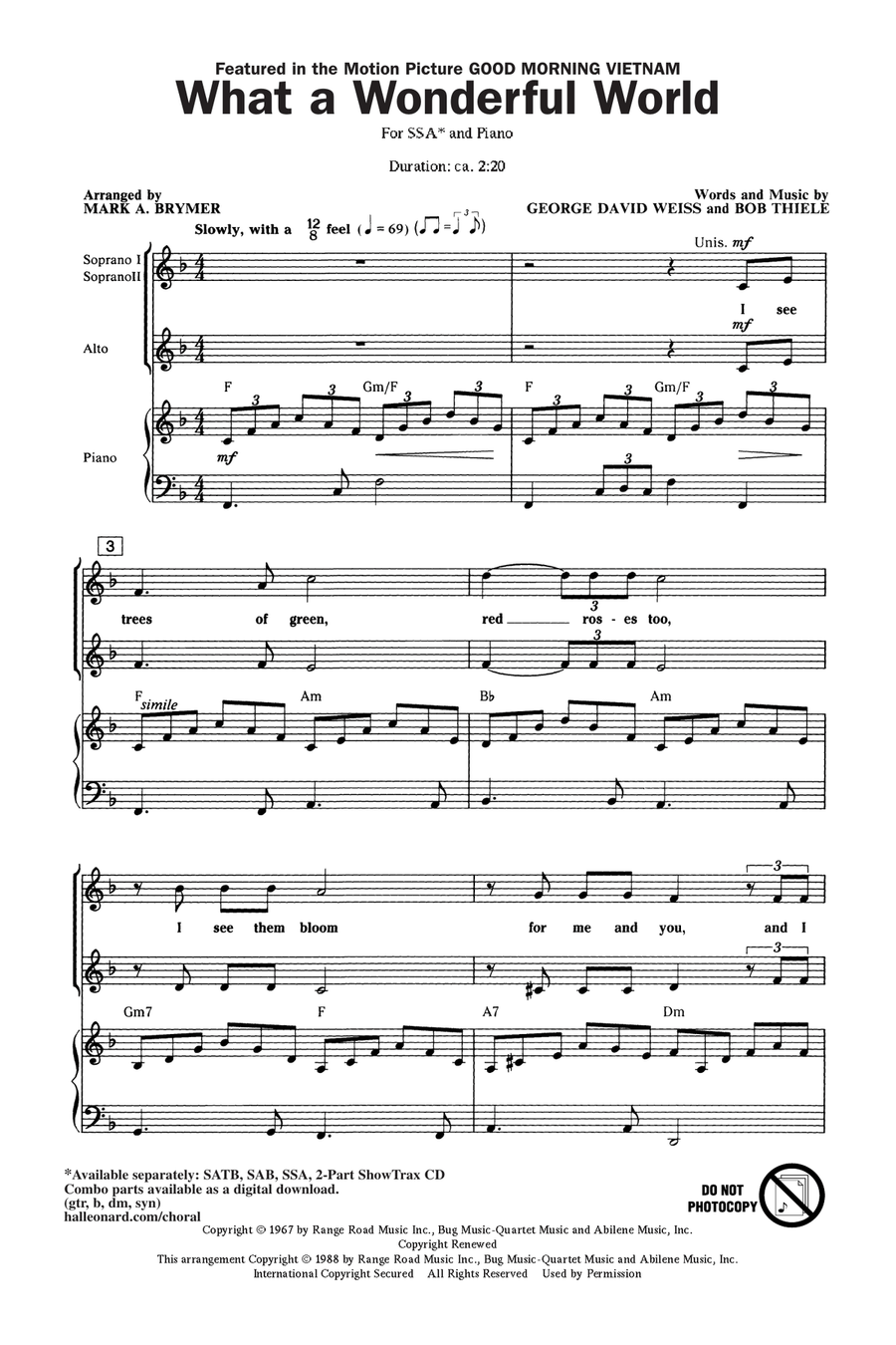 What A Wonderful World (arr. Mark Brymer) SSA scores gallery preview page 1