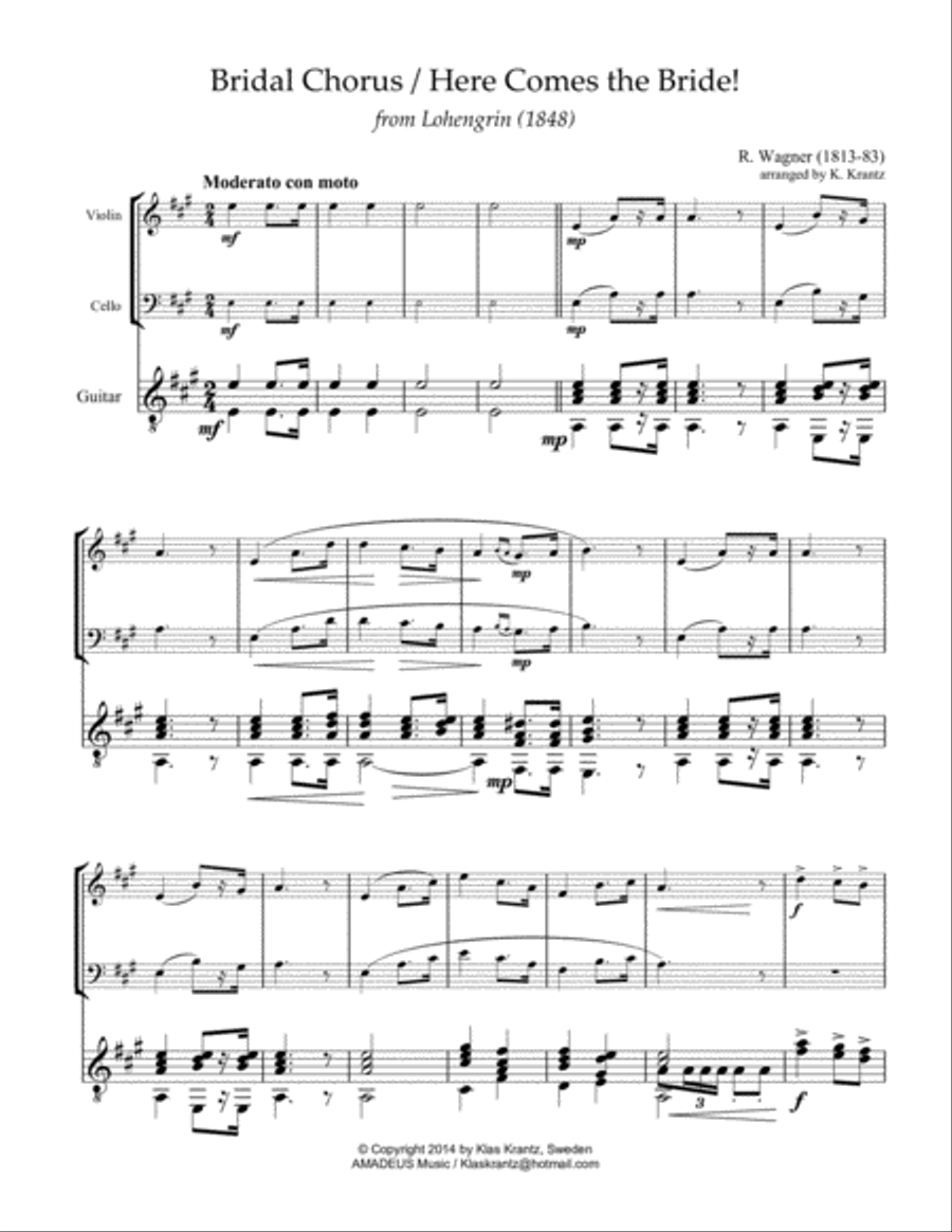 Bridal Chorus / Here Comes the Bride! for violin, cello and guitar Small Ensemble scores gallery preview page 2