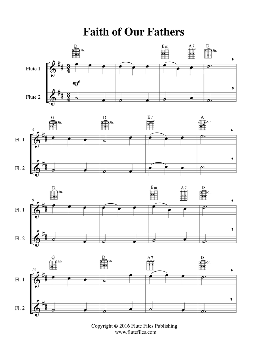 Faith of Our Fathers - Flute Duet with Guitar Chords Flute Duet scores gallery preview page 3