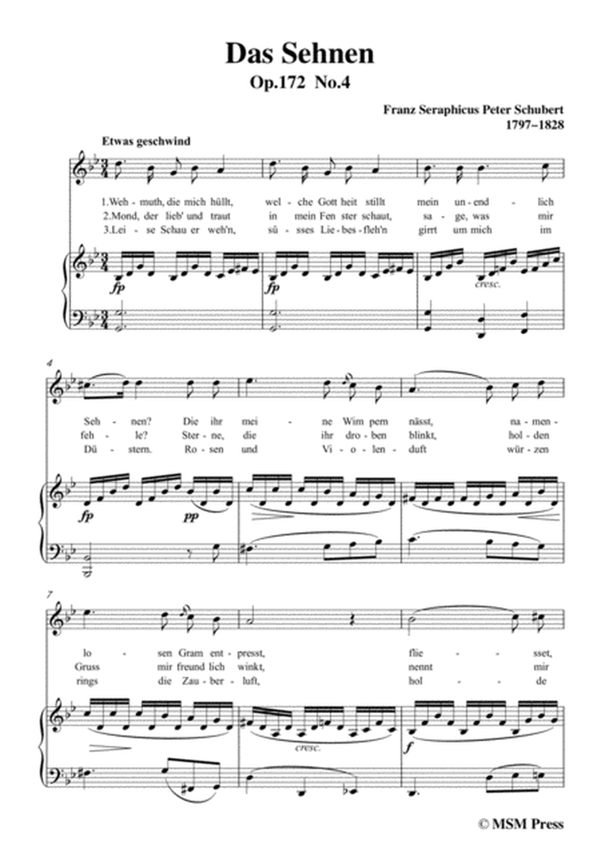 Schubert-Das Sehnen,Op.172 No.4,in g minor,for Voice&Piano image number null