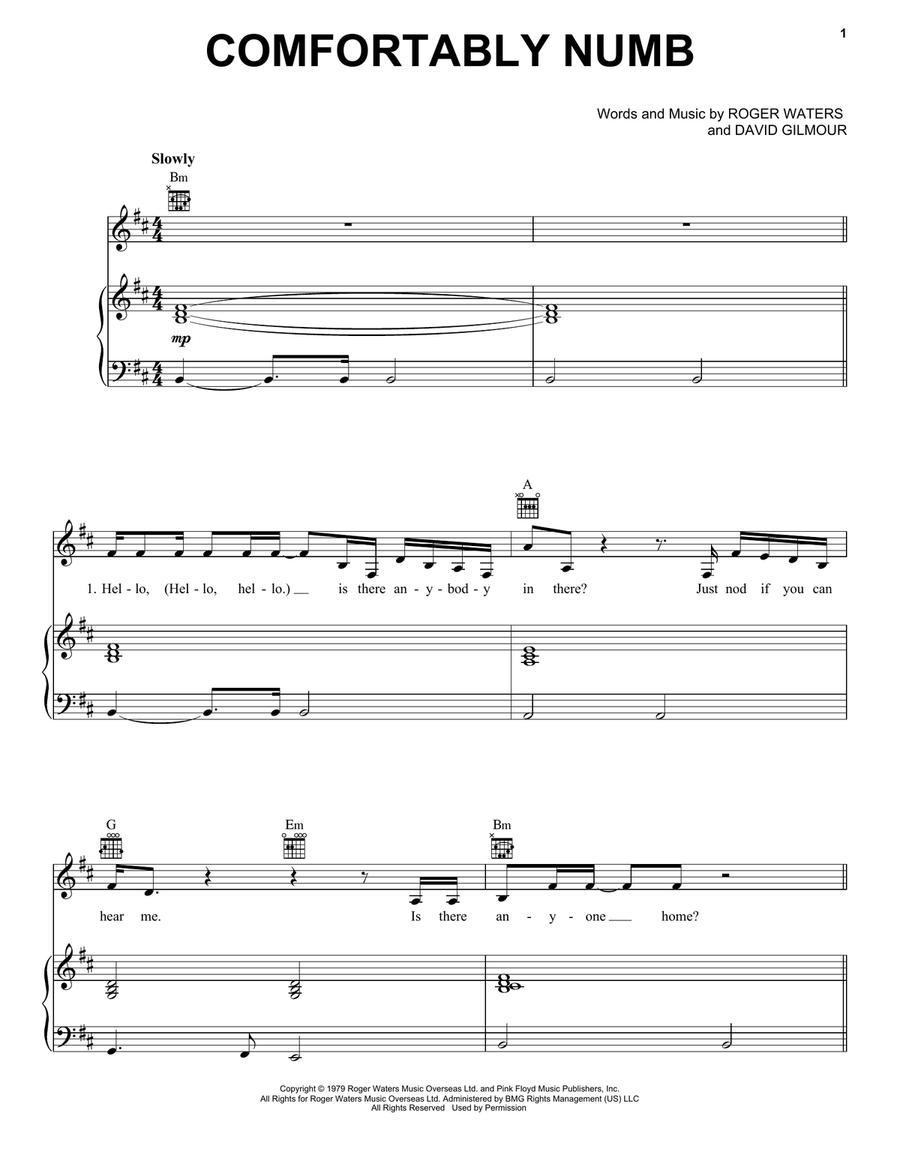 Comfortably Numb Comfortably Numb Piano, Vocal, Guitar scores gallery preview page 1
