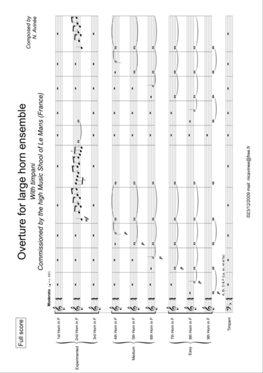Overture for large horn ensemble and timpani Horn scores gallery preview page 1
