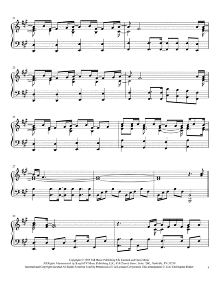 Wonderwall Piano Solo scores gallery preview page 3