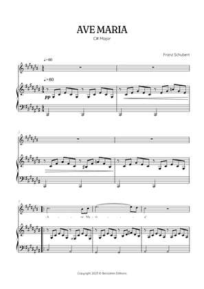 Schubert Ave Maria in C Sharp Major [ C# ] • soprano sheet music with easy piano accompaniment