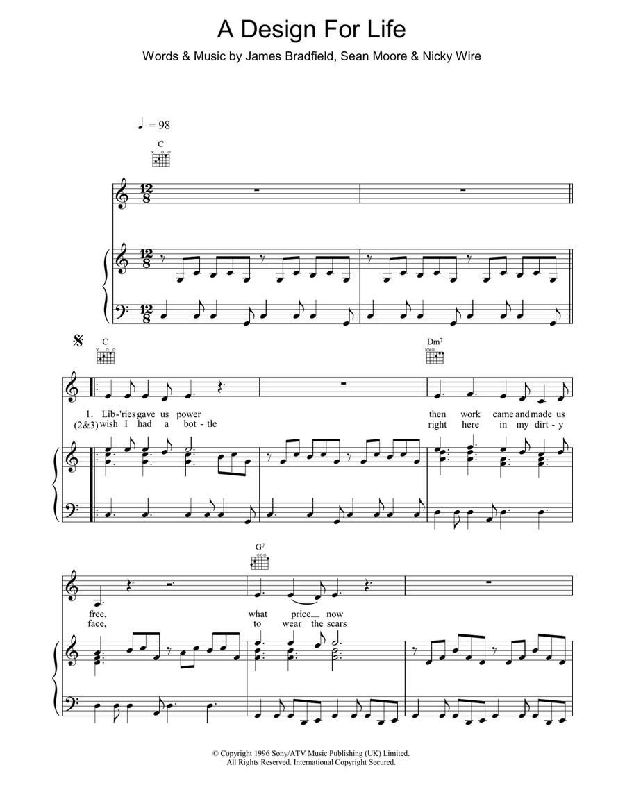 A Design For Life Piano, Vocal, Guitar scores gallery preview page 1