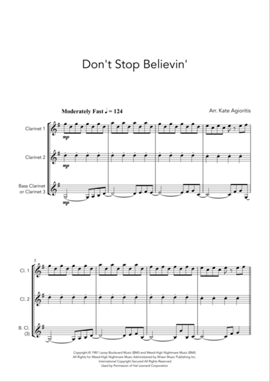 Don't Stop Believin' Clarinet Trio scores gallery preview page 3