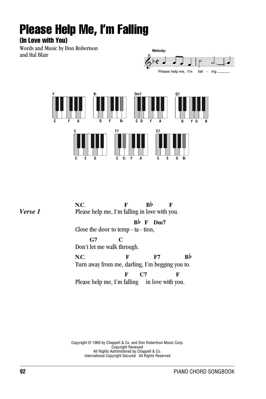 Please Help Me, I'm Falling (In Love With You) Piano scores gallery preview page 1