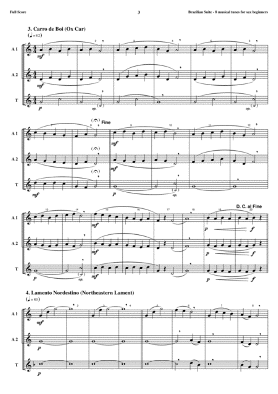 Brazilian Suite - 8 musical tunes for sax beginners (score and parts) image number null