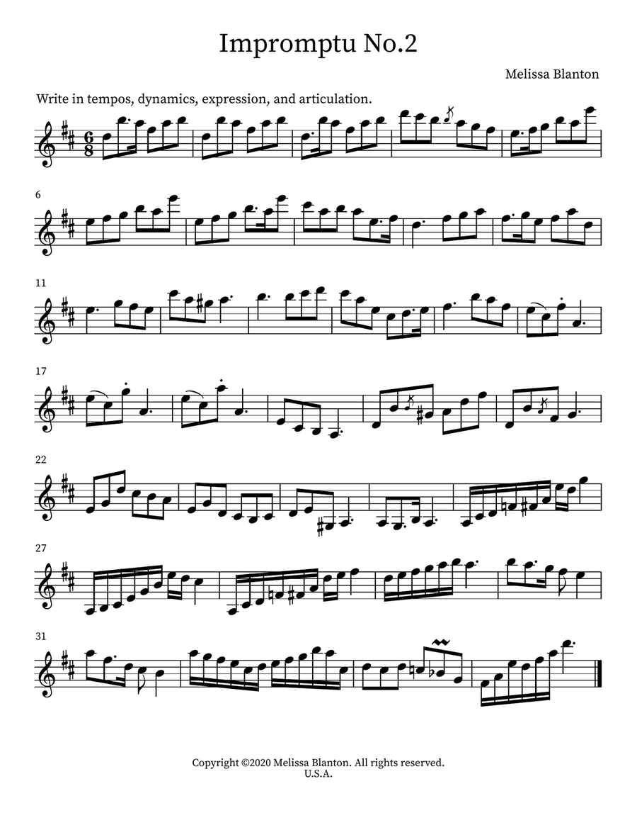 Impromptu No.2 Violin Solo scores gallery preview page 1
