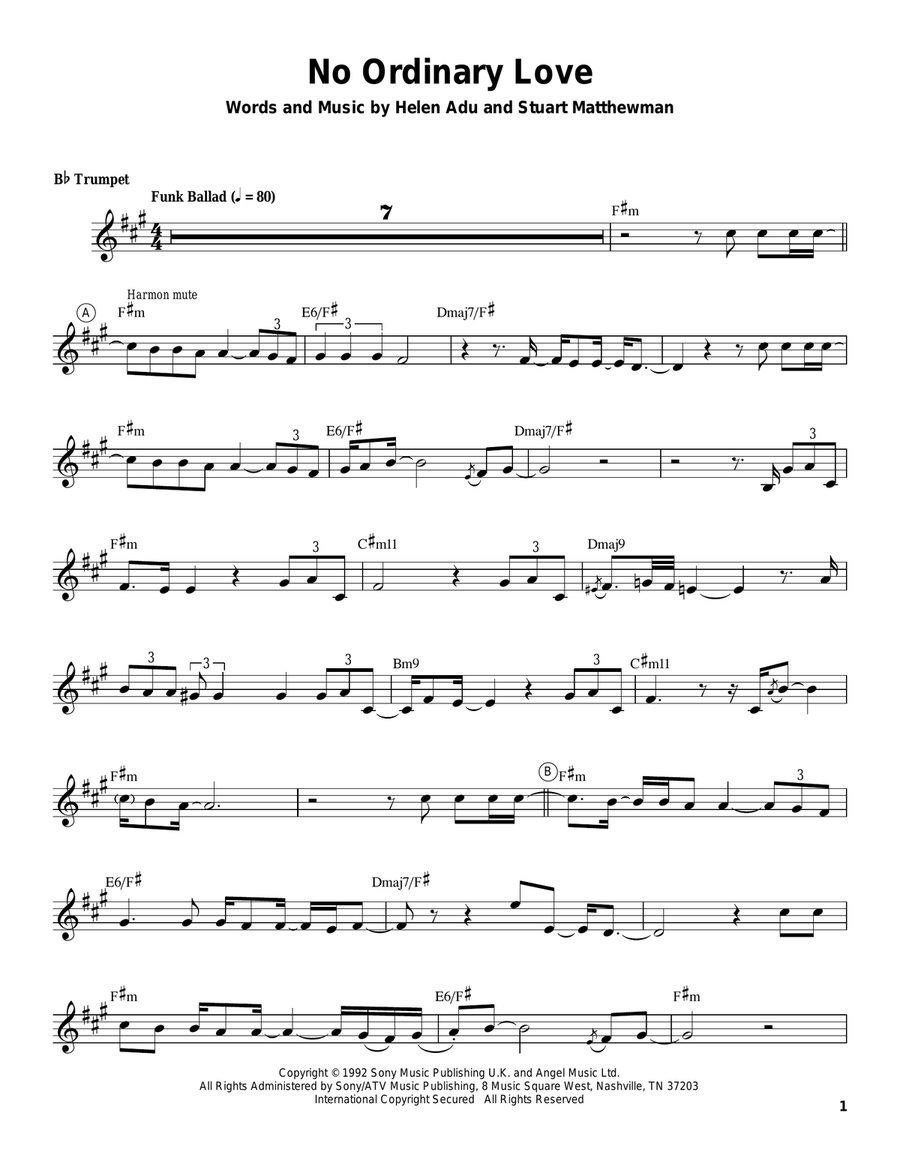 No Ordinary Love Trumpet scores gallery preview page 1
