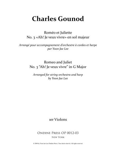 Gounod (arr. Lee): Roméo et Juliette 'Ah! Je veux vivre' in G Major, Set of Parts