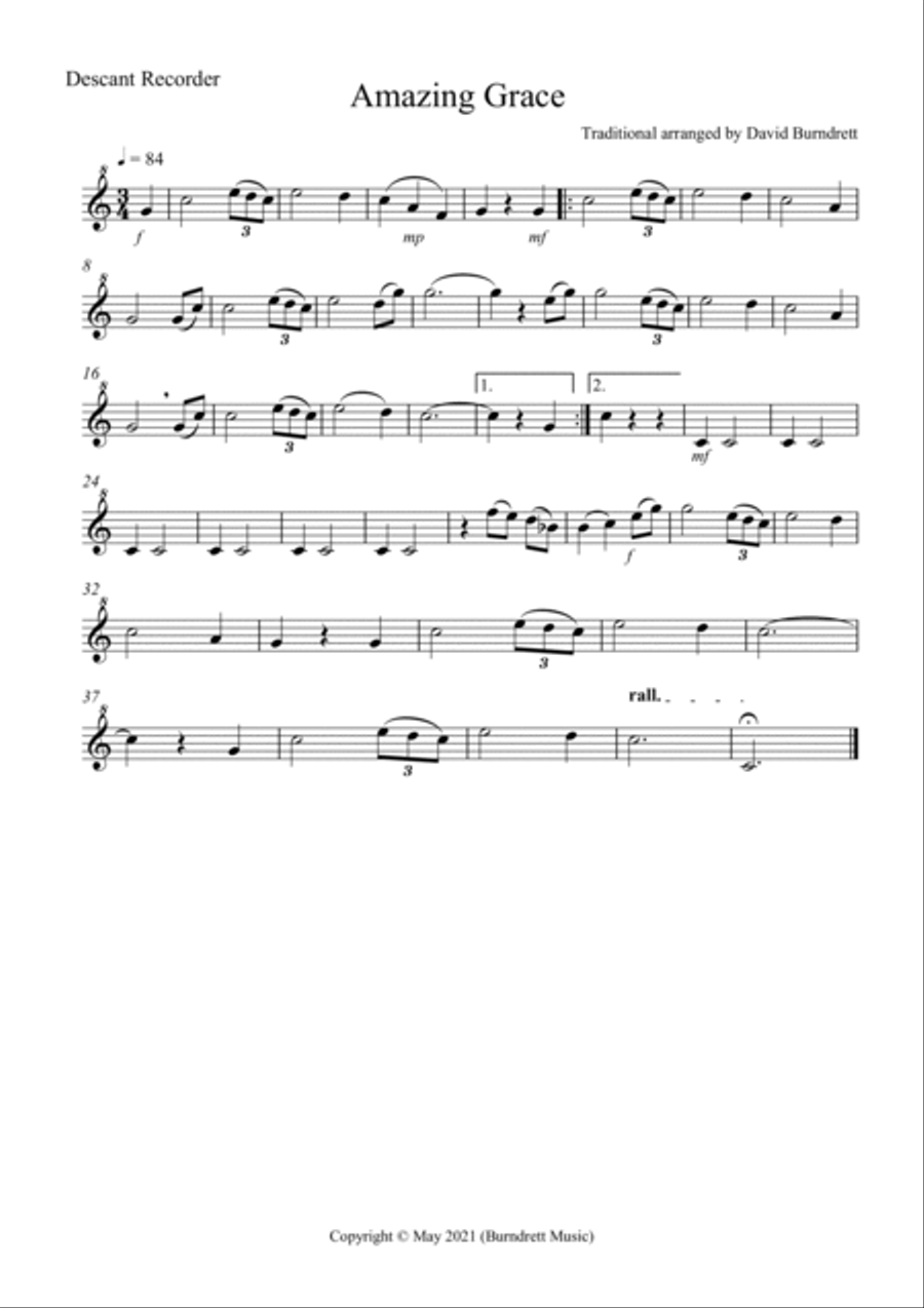 Amazing Grace for Recorder Trio Small Ensemble scores gallery preview page 3