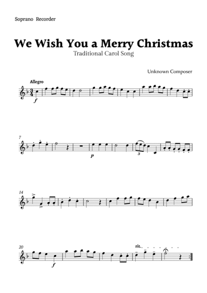 We Wish you a Merry Christmas for Recorder Ensemble image number null
