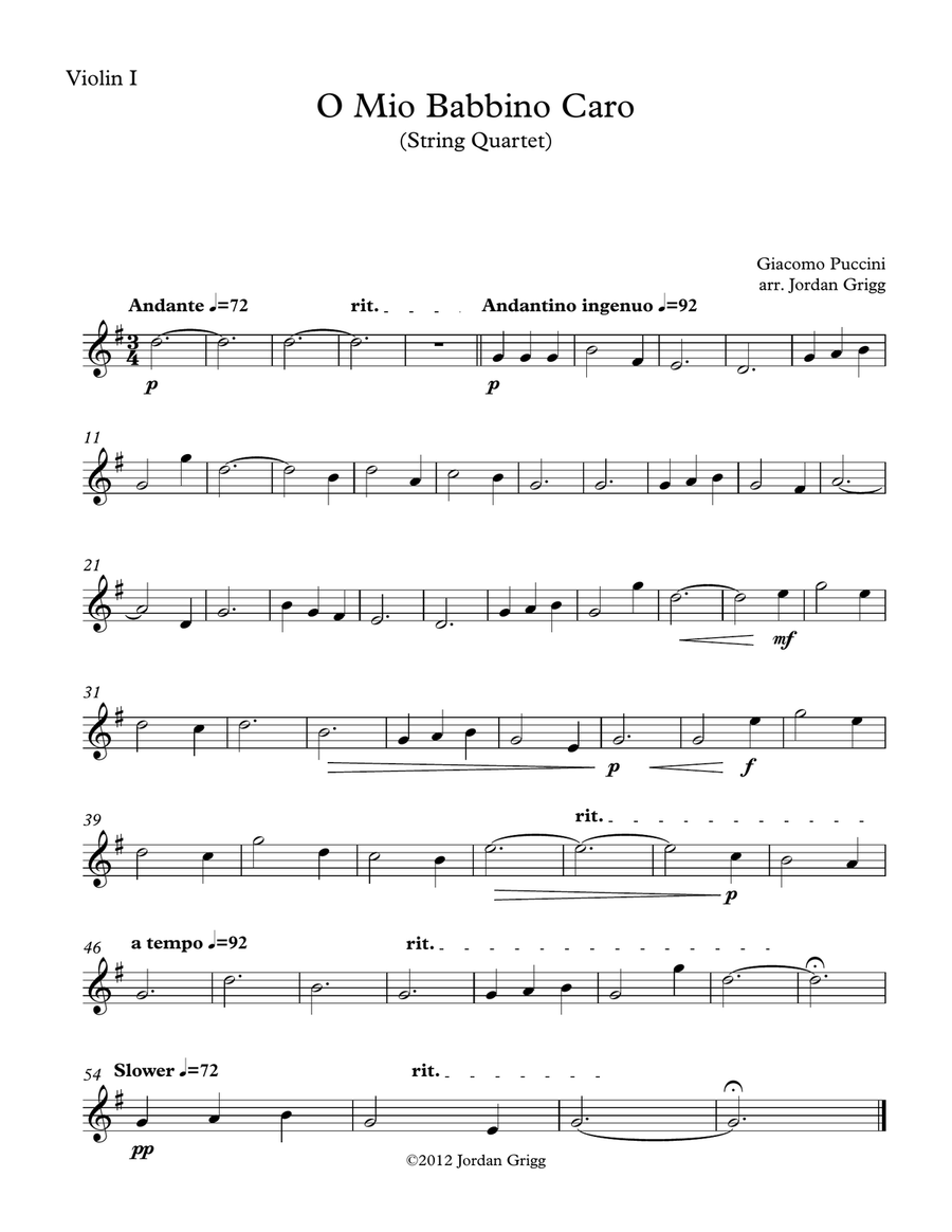 O Mio Babbino Caro (String Quartet) String Quartet scores gallery preview page 4