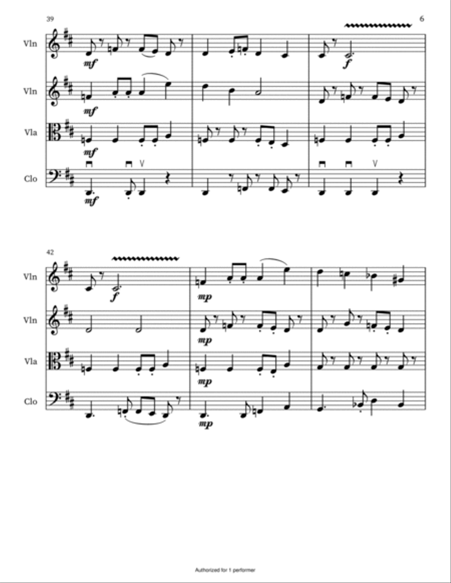 String Quartet no.1 in D-major String Quartet scores gallery preview page 6