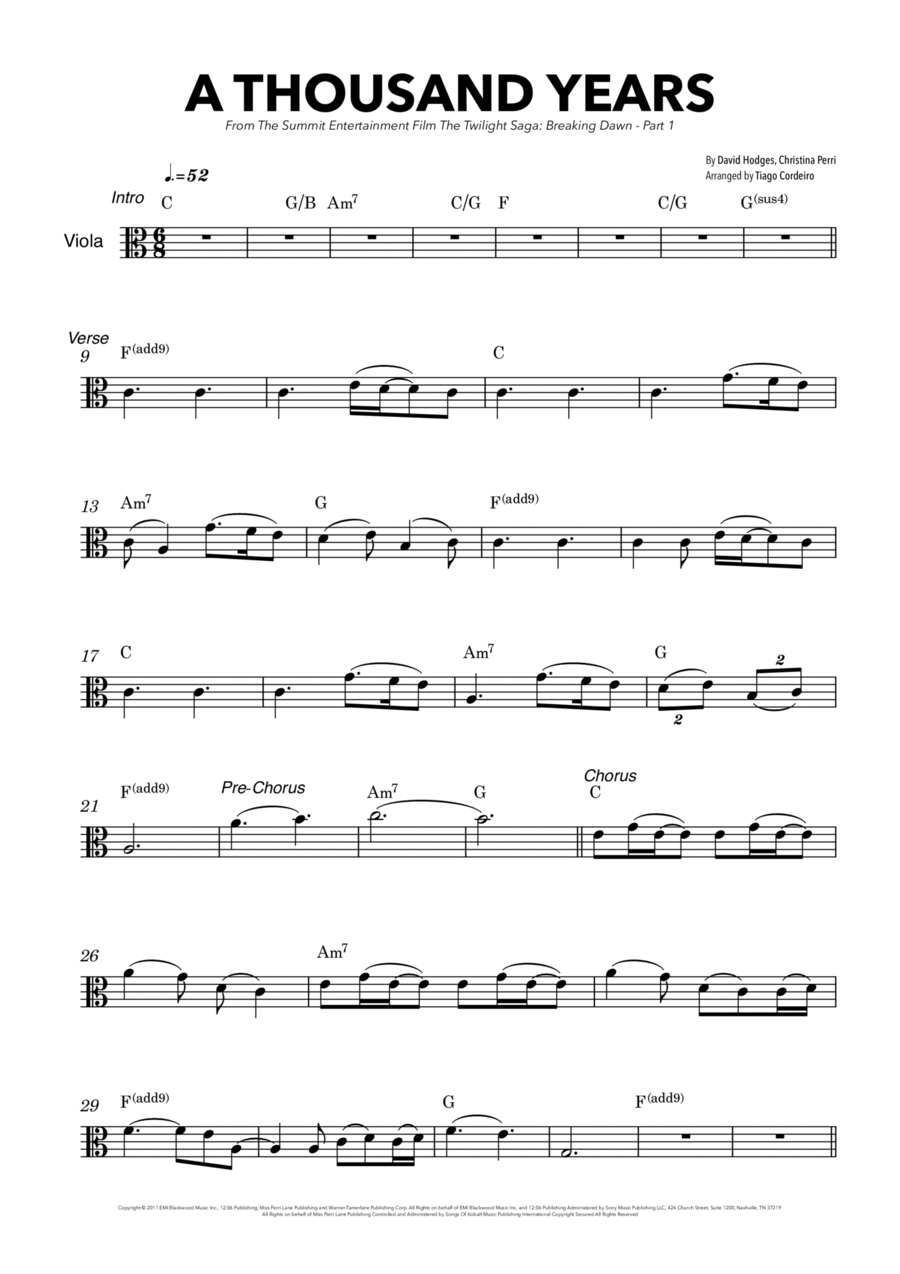 A Thousand Years Viola Solo scores gallery preview page 1