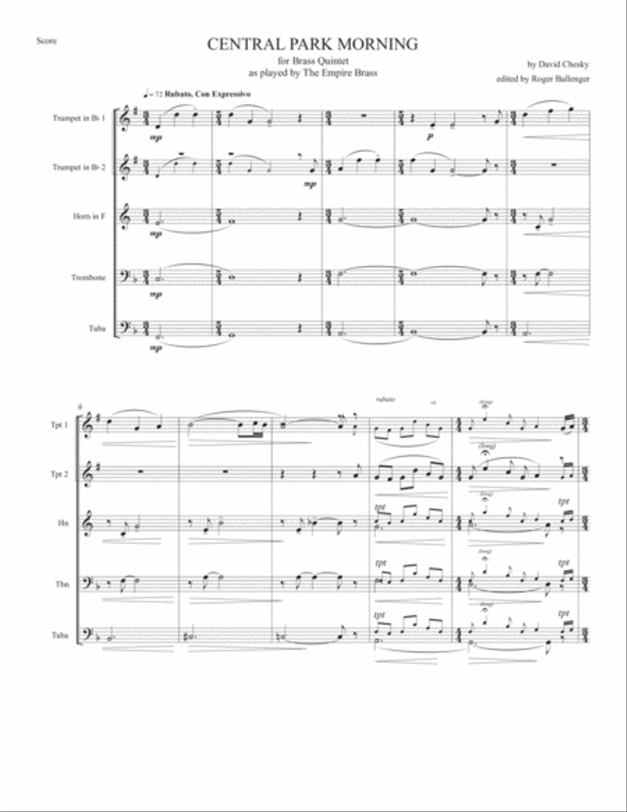 Central Park Morning ( for Brass Quintet ) Brass Quintet scores gallery preview page 2