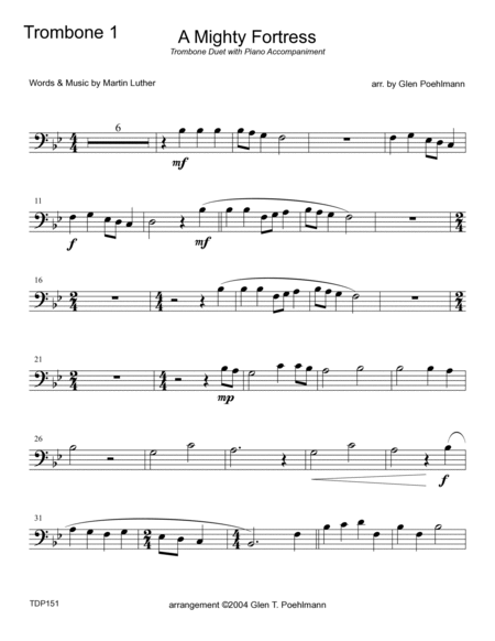 A MIGHTY FORTRESS - TROMBONE DUET with Piano Accompaniment (Grade 2-) image number null