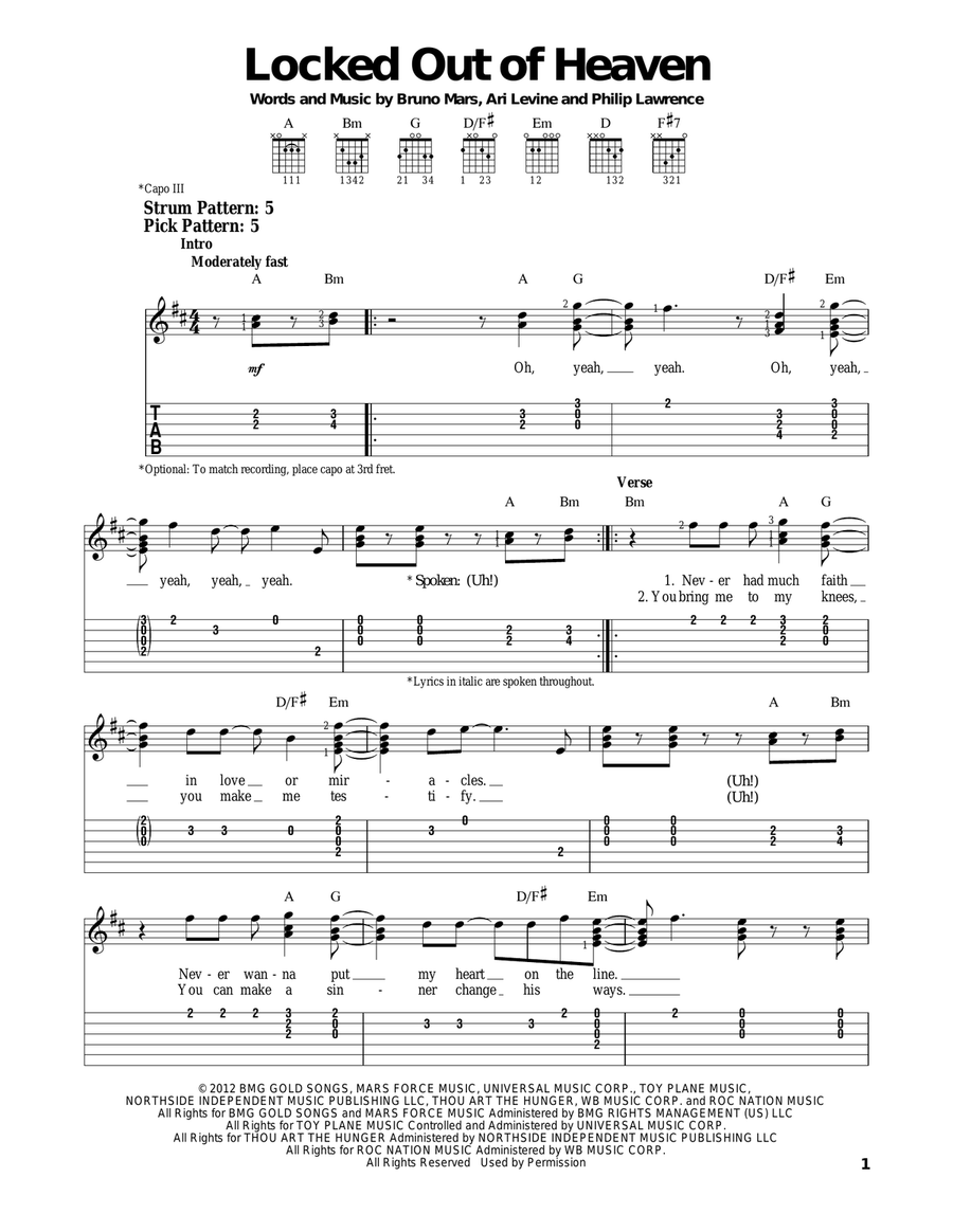 Locked Out Of Heaven Locked Out Of Heaven Acoustic Guitar scores gallery preview page 1