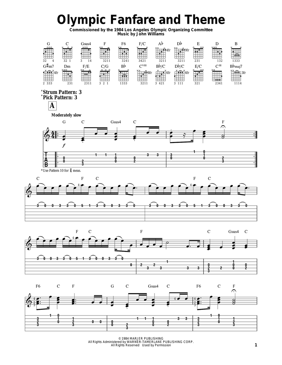 Olympic Fanfare And Theme Guitar Tablature scores gallery preview page 1