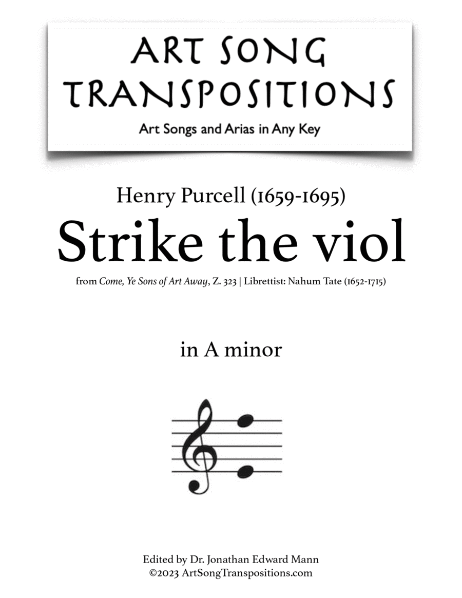 Book cover for PURCELL: Strike the viol (transposed to A minor)