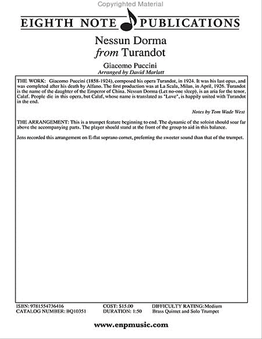 Nessun Dorma (from Turandot) Brass Quintet scores gallery preview page 2