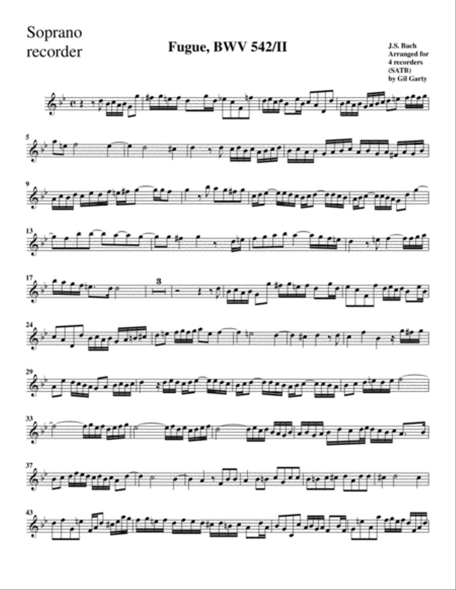 Fugue for organ, BWV 542/II (Arrangement for 4 recorders) Recorder scores gallery preview page 5