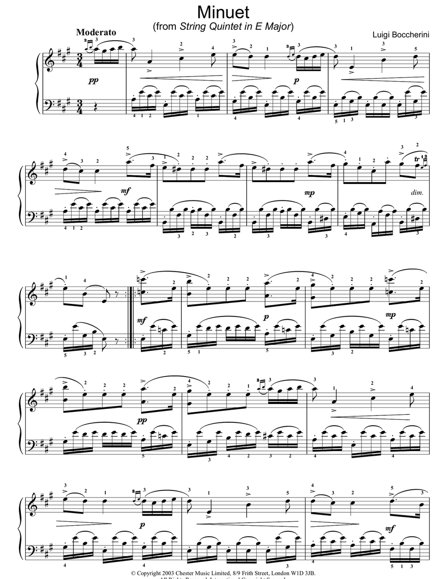 Minuet (from String Quintet in E Major) Piano Solo scores gallery preview page 1
